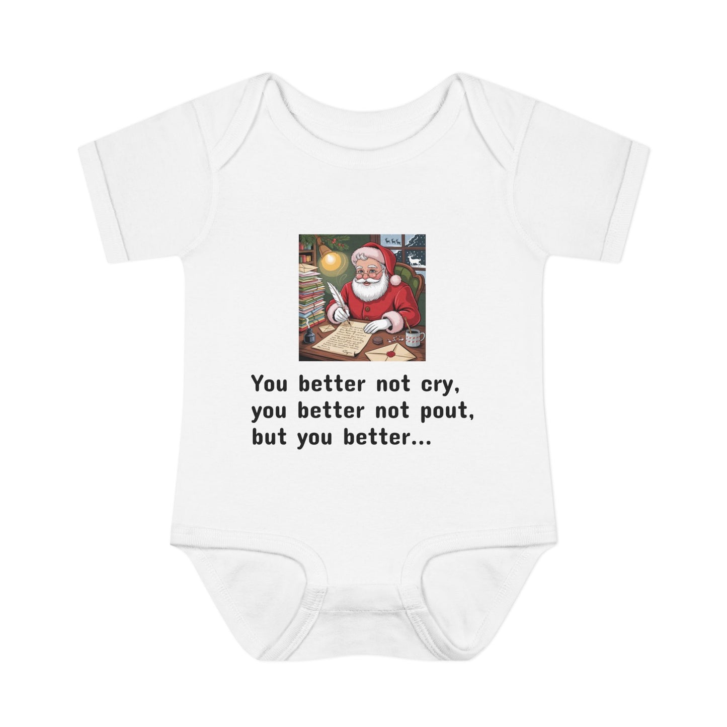 03.1 Baby Onesie - Santa Claus Holding Binky Hostage Until Baby is Thankful for Mommy