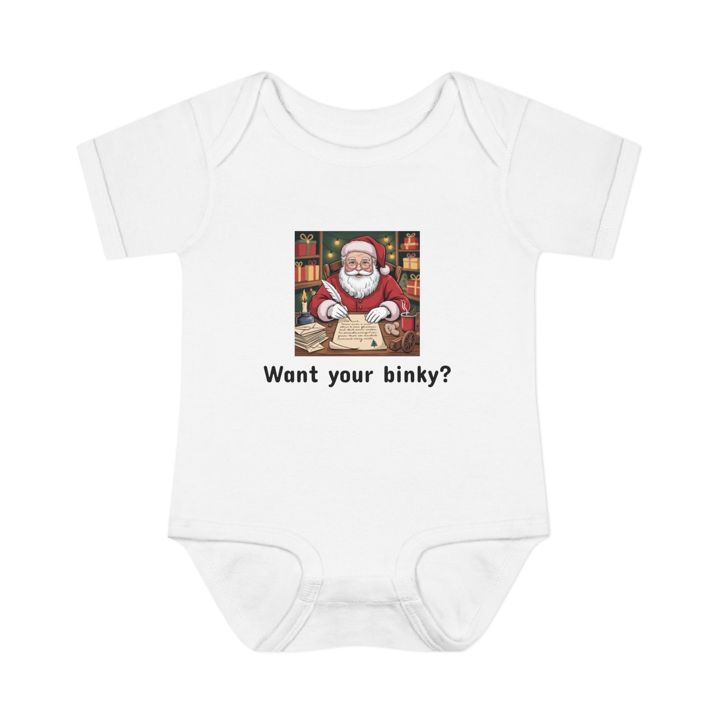 03 Baby Onesie - Santa Claus Holding Binky Hostage Until Baby is Thankful for Mommy