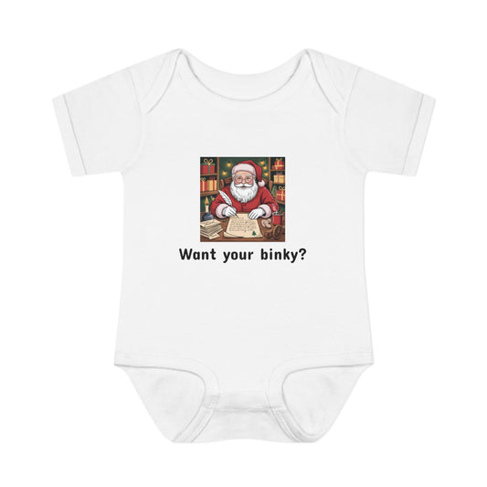03 Baby Onesie - Santa Claus Holding Binky Hostage Until Baby is Thankful for Mommy