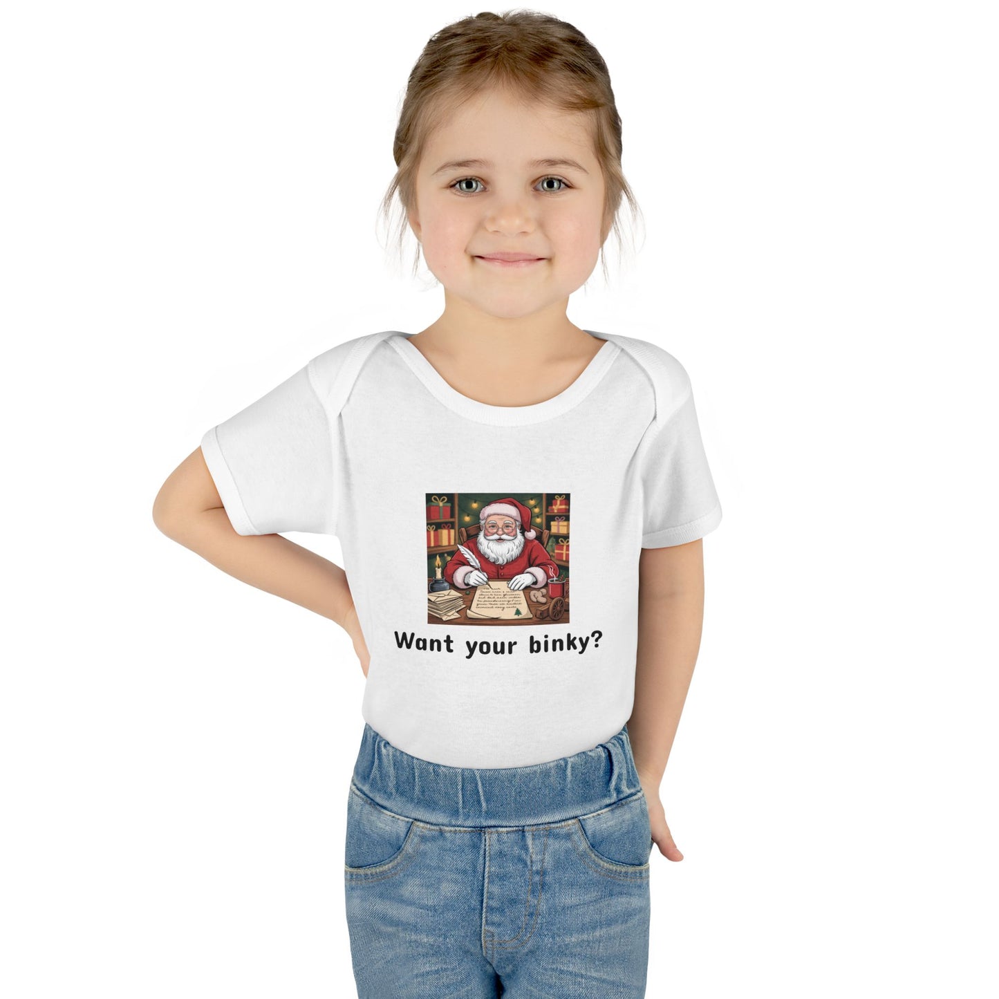 03 Baby Onesie - Santa Claus Holding Binky Hostage Until Baby is Thankful for Mommy