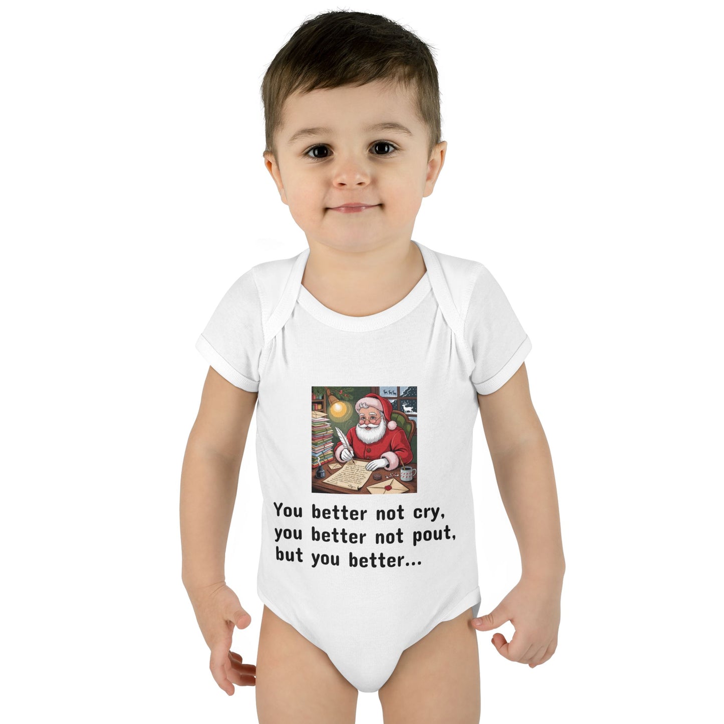 03.1 Baby Onesie - Santa Claus Holding Binky Hostage Until Baby is Thankful for Mommy